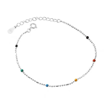 925 Sterling Silver Colorful Bead Charm Bracelet for Women