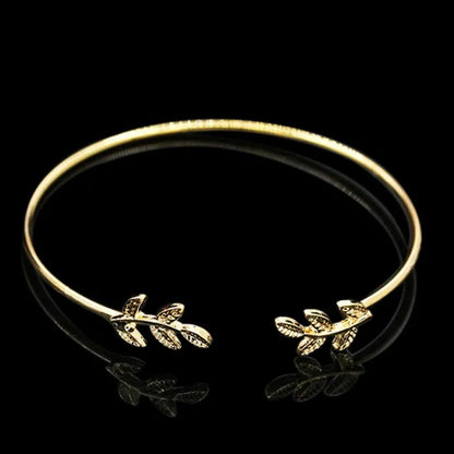 Gold Color Leaves Cuff Bangles for Women Fashion Open Bangle Open Cuff Bracelet Jewelry