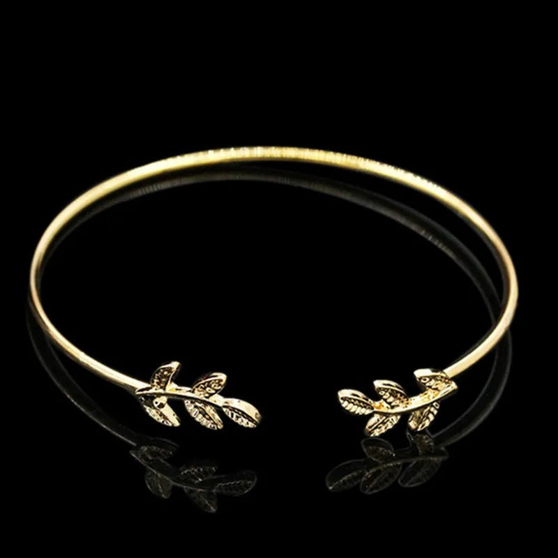 Gold Color Leaves Cuff Bangles for Women Fashion Open Bangle Open Cuff Bracelet Jewelry