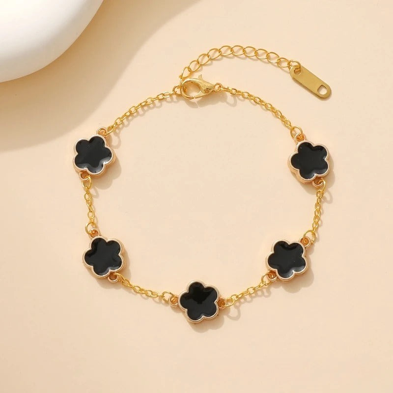 Women’s Lucky Clover Hand Bracelet Stainless Steel Gold Jewelry
