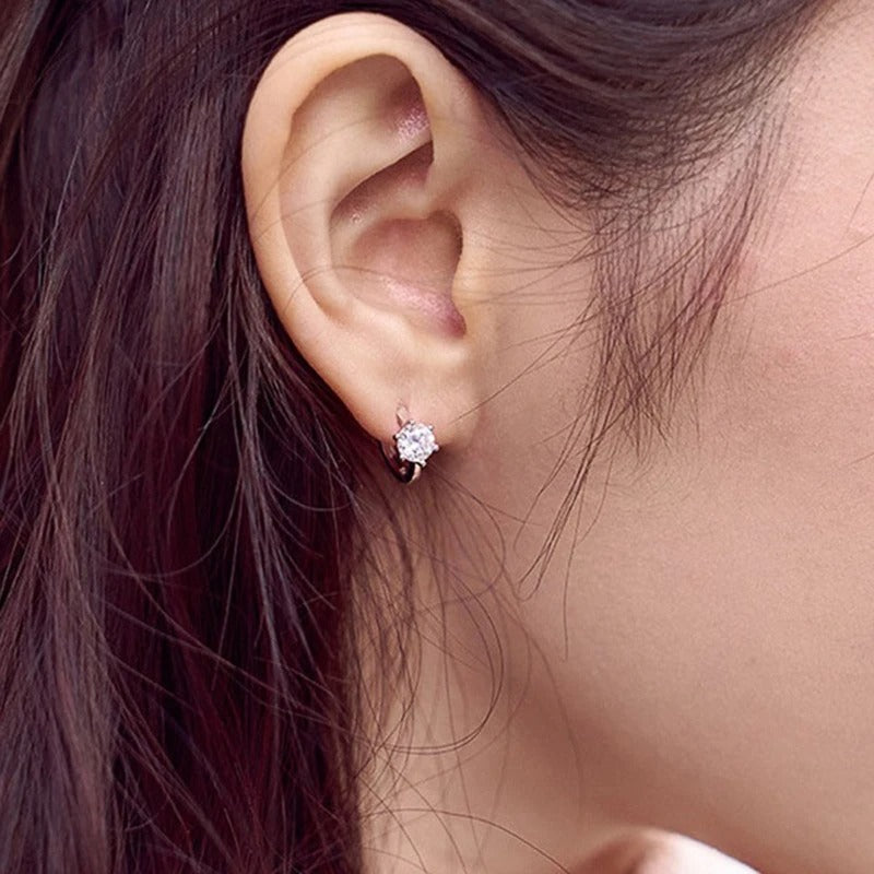 Huitan Small Hoop Earrings 6 Prong Solitaire Zircon Daily Wear
