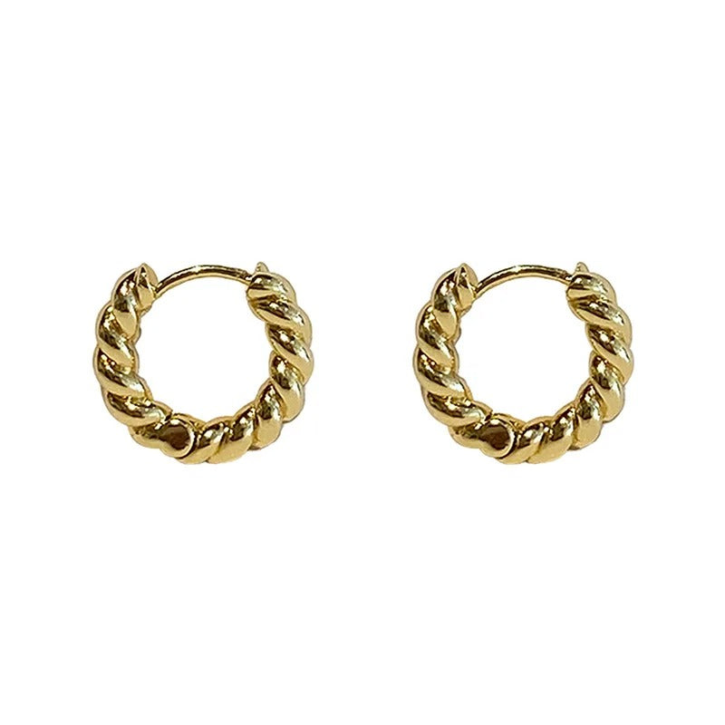 Minimalist Gold Twisted Hoop Earrings Women Dainty Brass Jewelry Gift