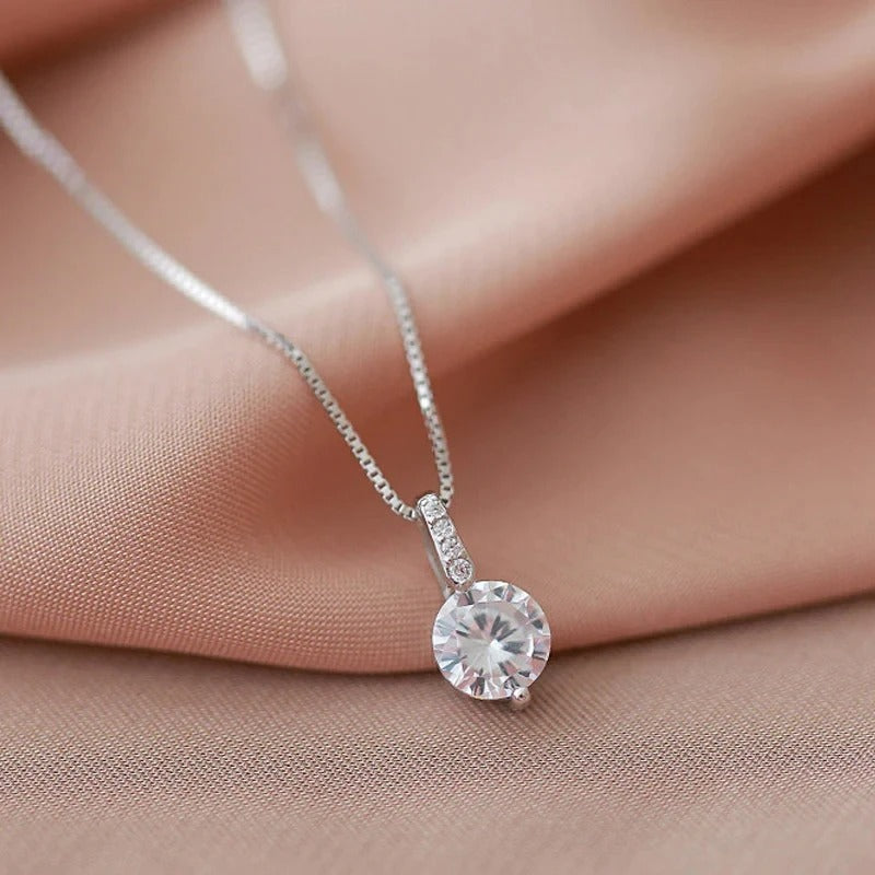]Eternity Pendant Necklace with Round Cubic Zirconia Simple and Elegant Women's Accessories for Wedding Classic Jewelry