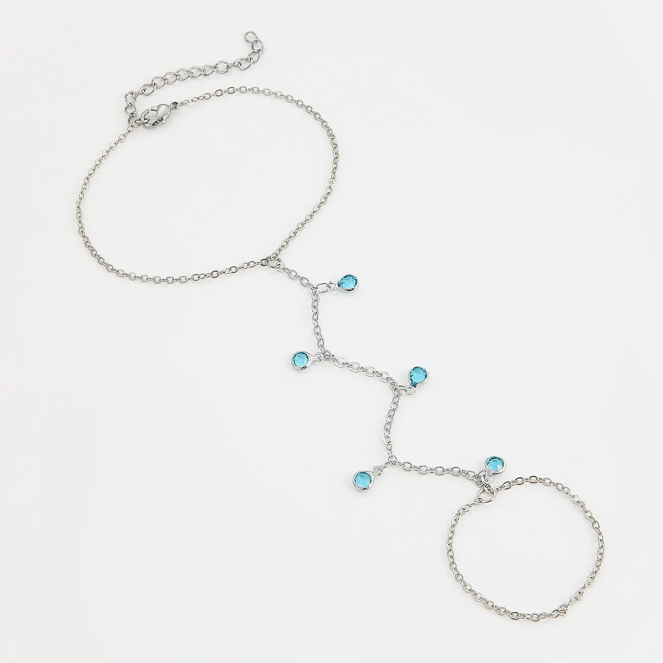 Zircon Hand Chain Bracelet with Finger Ring for Women