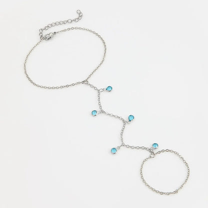 Zircon Hand Chain Bracelet with Finger Ring for Women