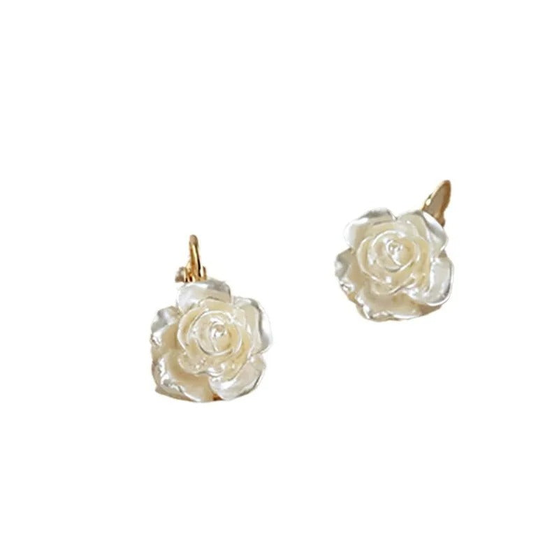 White Camellia Flower Dangle Earrings Women Elegant Summer Gift