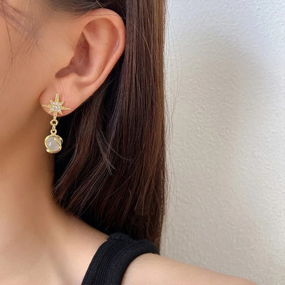 Opal Ball Crystal Star Dangle Earrings for Women Girls Wedding Party Jewelry Gift