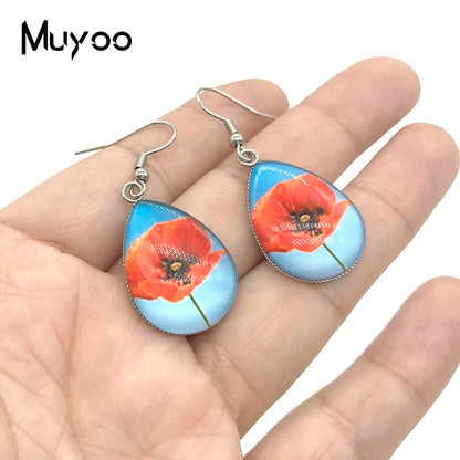 Peacock Design Teardrop Earrings Glass Pendant Earrings