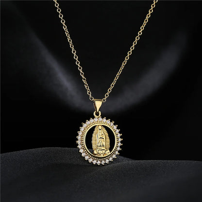 Good Quality Mary Women Necklaces, Gold Color Stainless Steel Mary Pendant With CZ Stone, Elegant Jewelry Gift