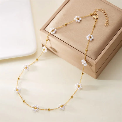Sweet Cute Crystal Pearl Flower Bracelets for Women Fashion Gold Color Chain Charm Bracelet Necklace Jewelry