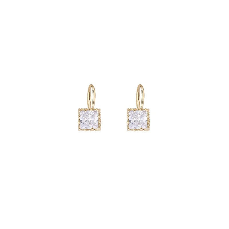 Obega Square Crystal Stone Earrings Copper Material in Gold Plated Clear Black Crystal Stone Fish Hook Earring Women Hot Jewelry