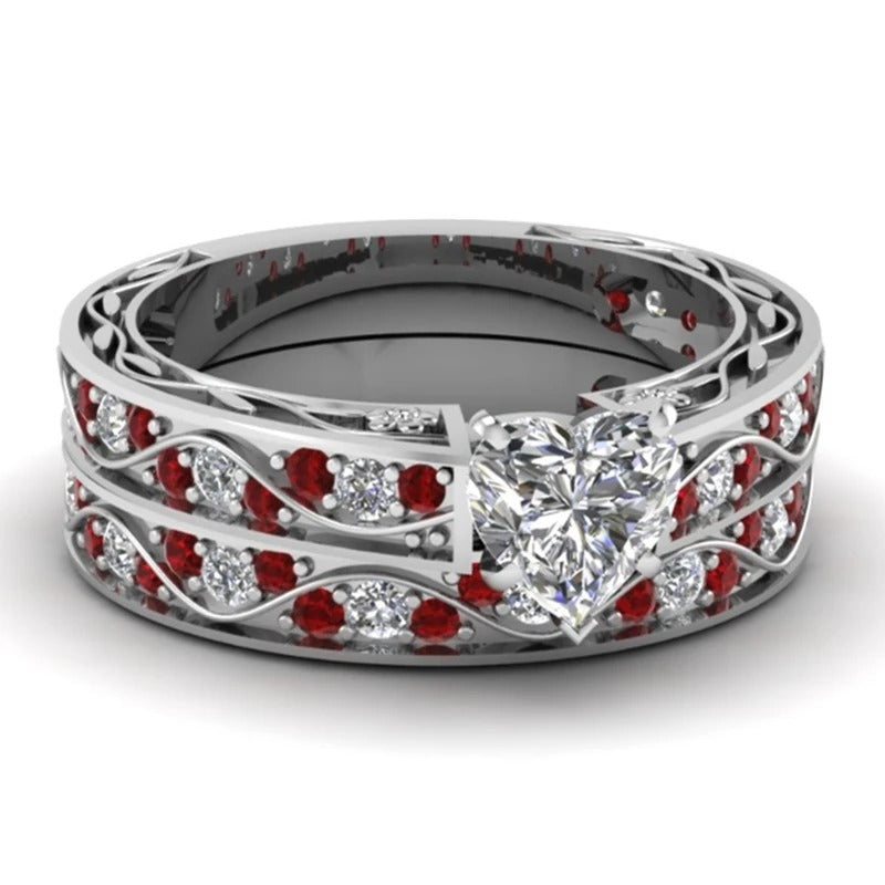 Women’s Heart Crystal Ring & Men’s Stainless Steel Wedding Band