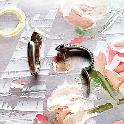 Blackened Snake Hoop Earrings Creole Fine Jewelry For Women Men Vintage Gift In 925 Sterling Silver