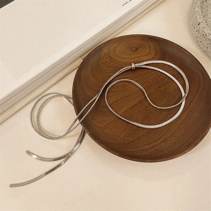 316L Stainless Steel New Fashion Fine Jewelry 134cm Pull Adjusting Charm Flat Snake Chain Choker Necklaces Pendants For Women