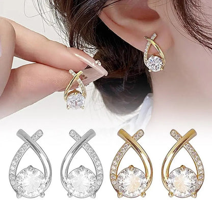 Korean Style Elegant Crystal Cross Stud Earrings for Women Girls Fishtail Hoop Earrings Gifts for Women