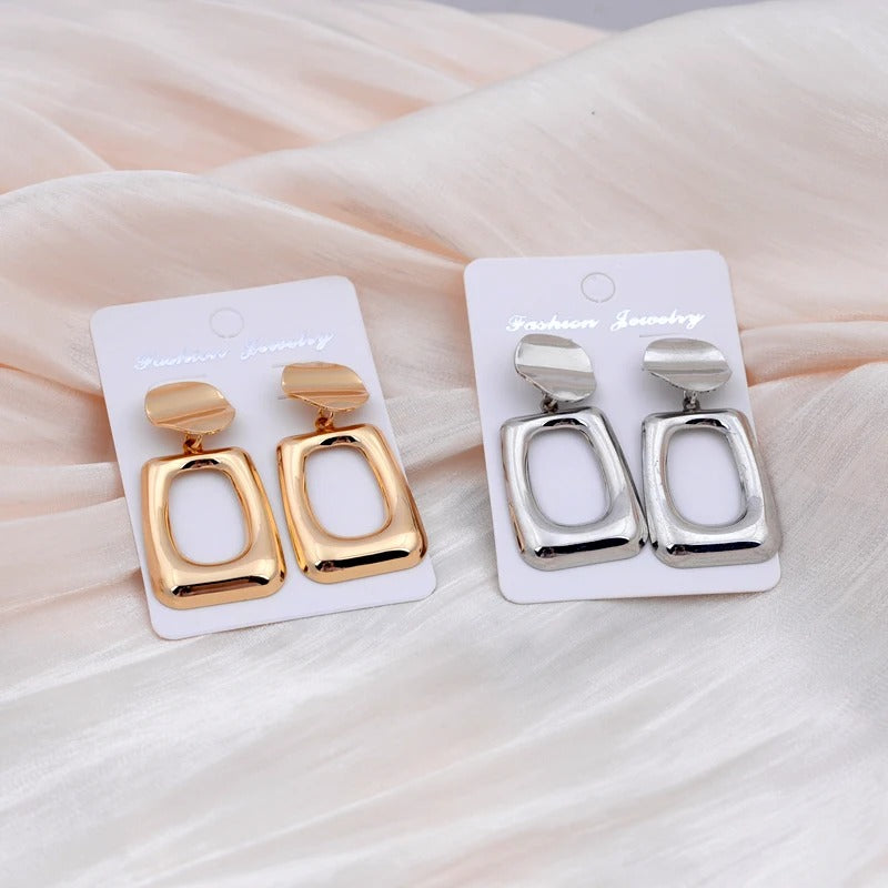 Round Hollow Out Square Oval Drop Earrings Women Jewelry
