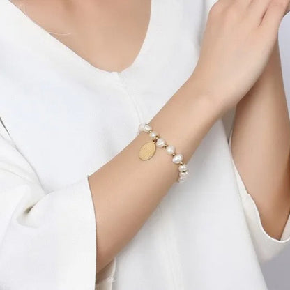 16CM Stainless Steel Virgin Mary Logo Pearl Bracelet Ladies Beads Bracelet