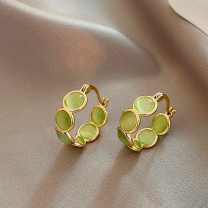 White Green Round Hoop Earrings Women Trendy Luxury Accessories