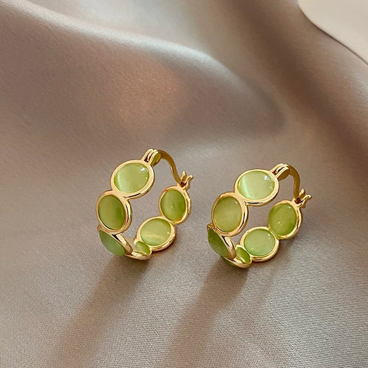 White Green Round Hoop Earrings Women Trendy Luxury Accessories