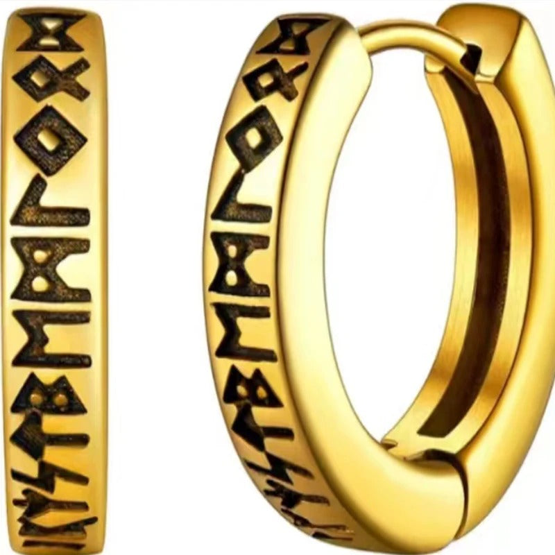 Norwegian Viking Rune Hoop Earrings 12mm Unisex Stainless Steel