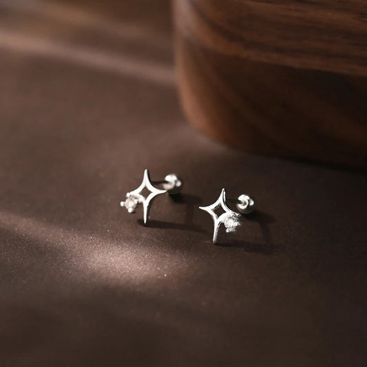 Real 925 Sterling Silver Piercing Screw Bead Zircon Star Tiny Stud Earrings for Women Minimalist Trendy Fine Jewelry Accessories