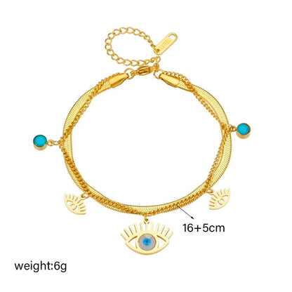 DIEYURO 316L Stainless Steel 2-Color Multilayer Retro Eyes Charm Bracelet For Women Girl New Waterproof Jewelry Gift Party