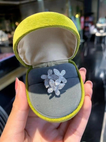 925 Silver White Zircon Flower Ring Exquisite Women’s Jewelry Gift