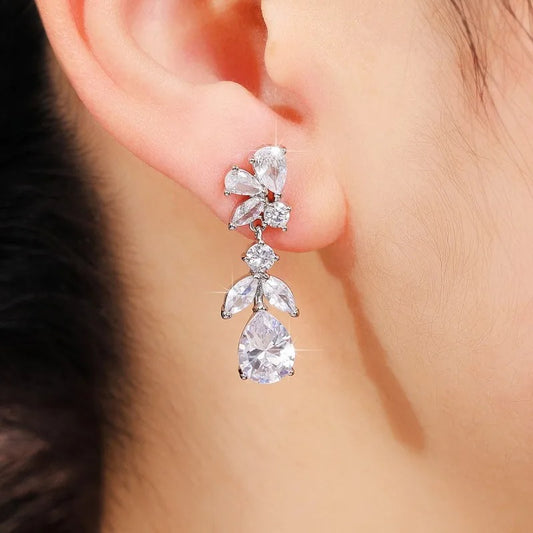 Huitan Aesthetic White Cubic Zirconia Dangle Earrings for Women Elegant Wedding Bridal Party Jewelry