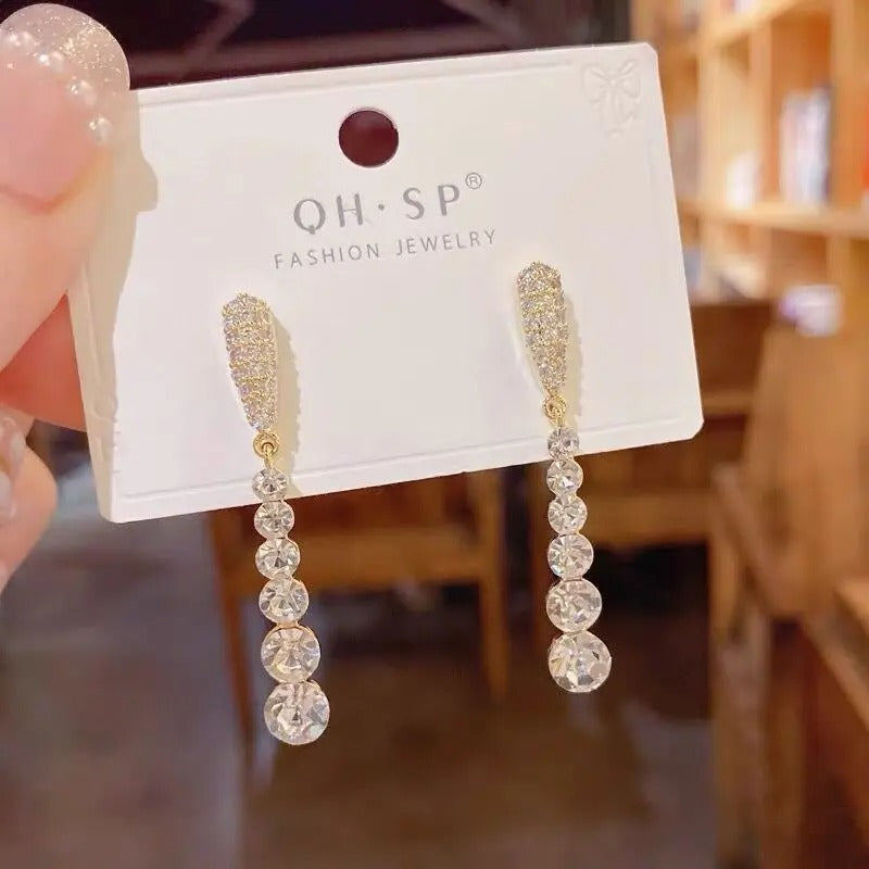 Shiny Crystal Drop Earrings Women Wedding Party Long Dangle