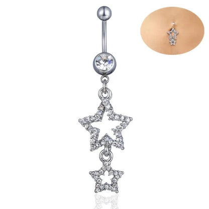 Star Belly Button Ring Long Dangle Crystal Navel Piercing