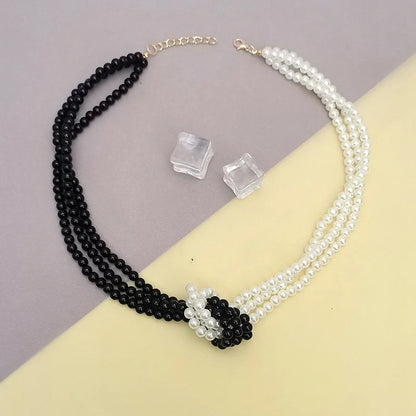 Layered Black & White Pearl Necklace Women Chic Statement Jewelry