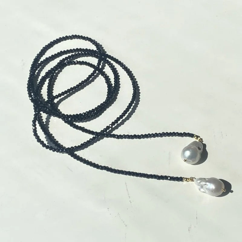 Irregular Baroque Pearl Pendant Necklace for Women Vintage Green Black Crystal Bead Long Necklace Neck Chain Jewelry
