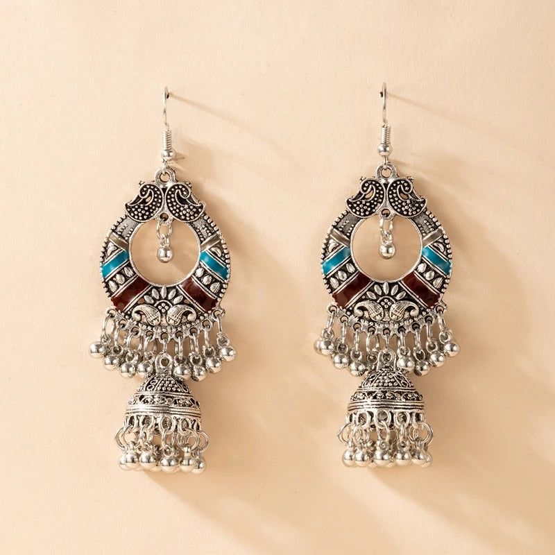 Gold Hollow Leaf Coin Pendant Earrings for Women Long Tassel Dangle Jewelry