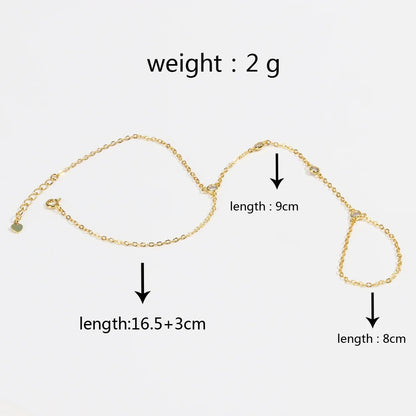 18K Gold Plated Stainless Steel Hand Chain Bracelet with Zircon Ring