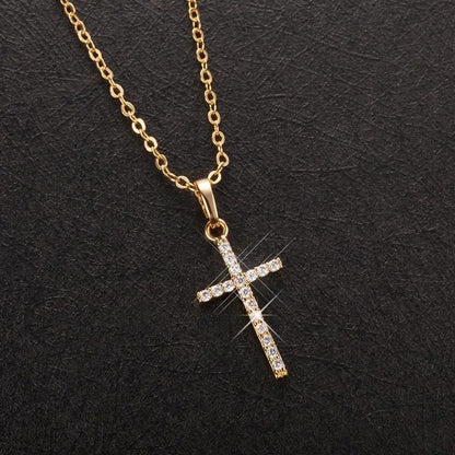 Fashion Silver Color Girls Hammer Pattern Necklace Simple Individuality Cross Shaped Pendant Women's Gift Boutique Jewelry