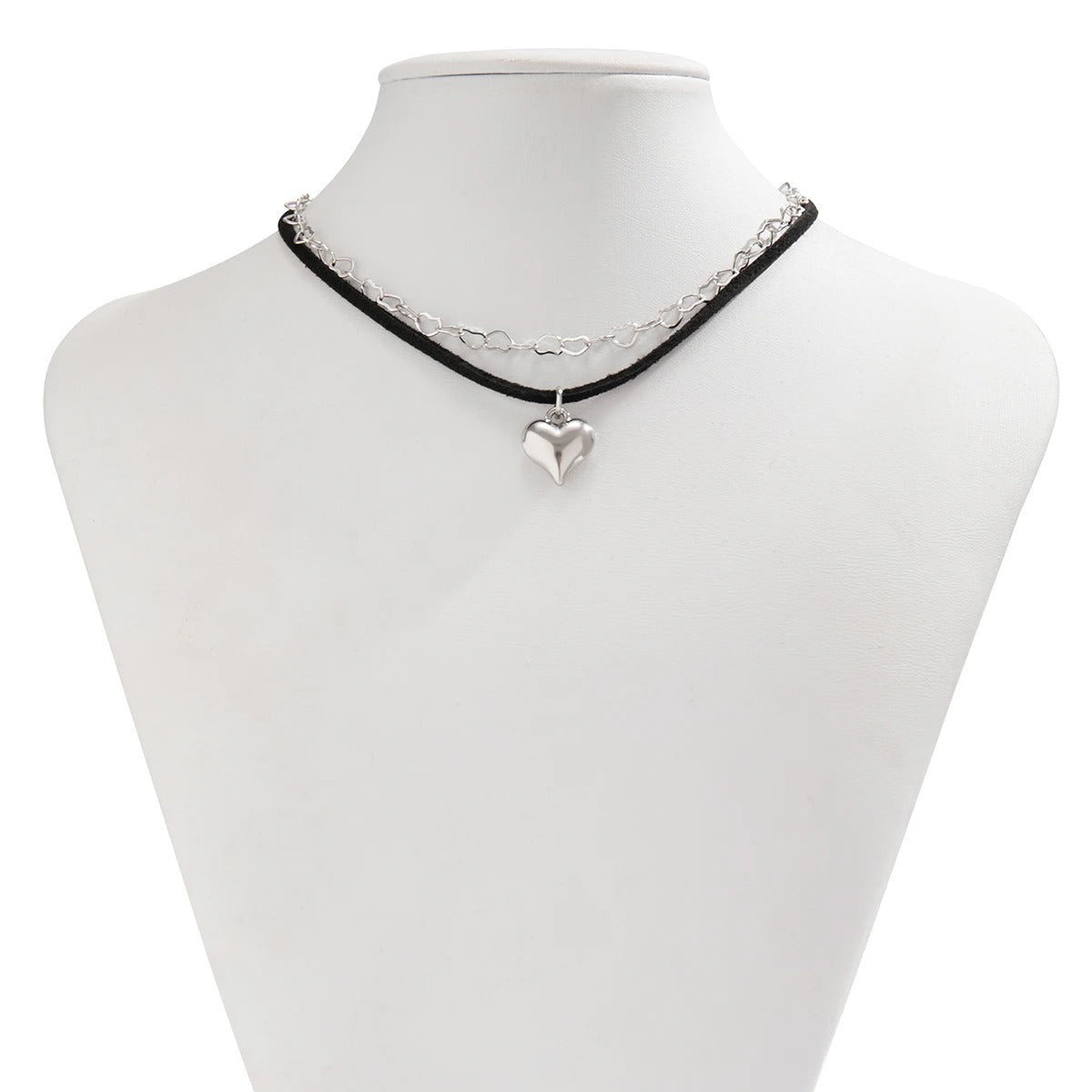 Salircon Retro Korean Black Velvet Rope Chain Choker Fashion Creative Metal Heart Chain Short Necklace Women's Aesthetic Jewelry