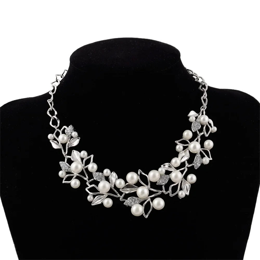 Pearl Leaf Statement Necklace Ethnic Style Jewelry for Women