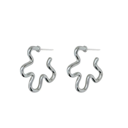Korean Fashion Exaggerated Hollow Irregular Flower Hoop Earring for women Silver Color Girls Aesthetic Jewelry