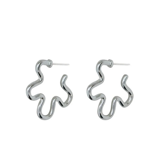 Korean Fashion Exaggerated Hollow Irregular Flower Hoop Earring for women Silver Color Girls Aesthetic Jewelry
