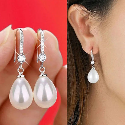 Silver Water Drop Imitation Pearl Earrings for Women Red & Green