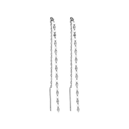 Real 925 Sterling Silver Long Chain Tassel Twisted Drop Earrings for Fashion Women Fine Jewelry Minimalist Accessories