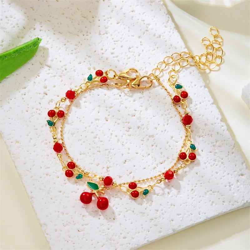 Cherry Crystal Necklace & Bracelet Set Women’s Jewelry