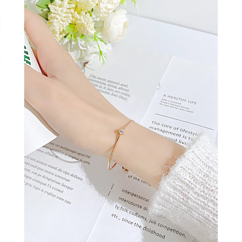 Women Stainless Steel Bracelet Cubic Zirconia Adjustable Chain Link Rose Gold Color For Anniversary Party Sister Jewelry Gift
