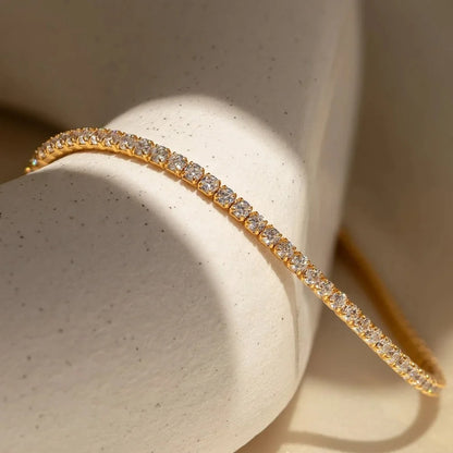 Stainless Steel Gold Plated Bracelet White Zirconia Single Row Girls