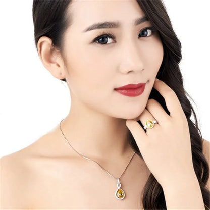 925 Sterling Silver Stone Pendant Chain Light Yellow Crystal White Zircon Necklace for Women Wedding Fine Jewelry Chain