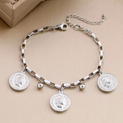 Stainless Steel Queen Coin Pendant Bracelet Women Jewelry Gift