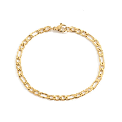 Stainless Steel Figaro Link Chain Bracelet Gold Fashion Jewelry