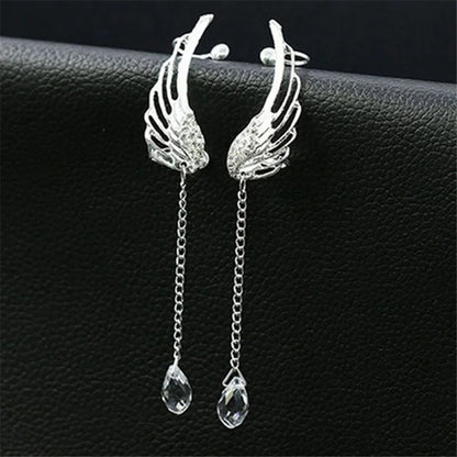Angel Wings Crystal Earrings Silver Plated Drop Dangle Ear Stud for Women Long Cuff Earring Ear Jewelries