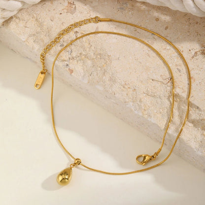 Sliding Water Droplet Pendant Necklace for Women, Waterproof Tear Pendant Necklaces, Gold Plated Stainless Steel Jewelry