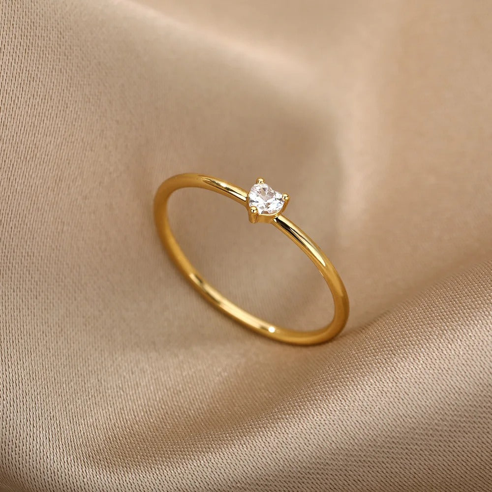 Women's Little Heart Zircon Ring Minimalist Stainless Steel Jewelry Gift
